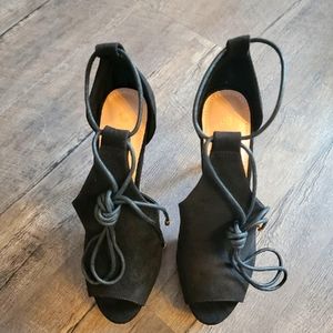 Womans Amazon Peep Toe Suede Heels